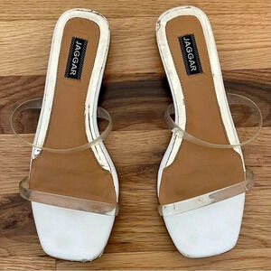 JAGGAR Perspex Clear PVC Square Toe Strappy Sandals Size 35